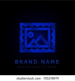 Post stamp blue chromium metallic logo