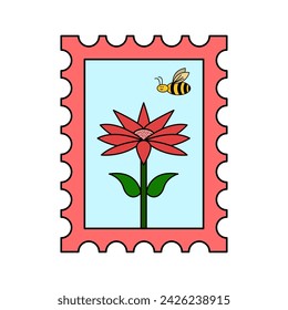 Post stamp with flower and bee design vintage