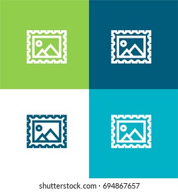 Post stamp green and blue material color minimal icon or logo design