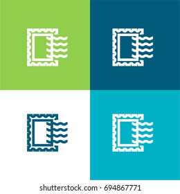 Post stamp green and blue material color minimal icon or logo design