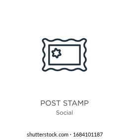 Post stamp icon. Thin linear post stamp outline icon isolated on white background from social collection. Line vector sign, symbol for web and mobile