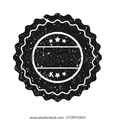 Post stamp, label or badge. Grunge imprint and postmark. Brown vintage circle postcard watermark. Used envelope design element. Vector illustration