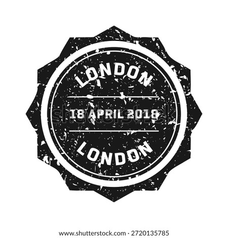 Post stamp, label or badge. Grunge imprint and postmark with text. Brown vintage circle postcard watermark. Used envelope design element. Vector illustration