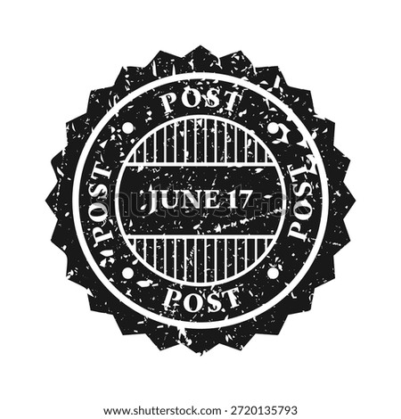 Post stamp, label or badge. Grunge imprint and postmark with text. Brown vintage circle postcard watermark. Used envelope design element. Vector illustration
