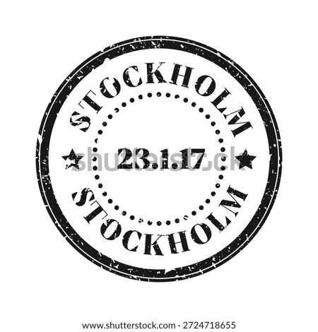 Post stamp, label or badge. Grunge imprint and postmark with text. Brown vintage circle postcard watermark. Used envelope design element. Vector illustration
