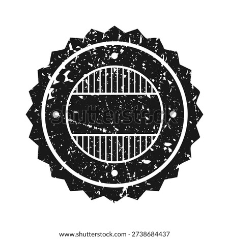 Post stamp, label or badge. Grunge imprint and postmark. Brown vintage circle postcard watermark. Used envelope design element. Vector illustration