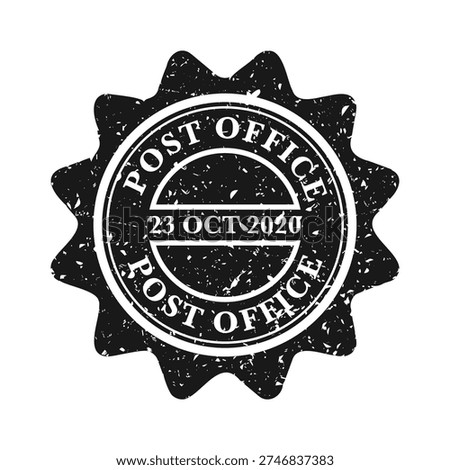 Post stamp, label or badge. Grunge imprint and postmark with text. Brown vintage circle postcard watermark. Used envelope design element. Vector illustration
