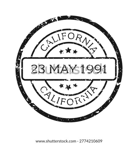 Post stamp, label or badge. Grunge imprint and postmark with text. Brown vintage circle postcard watermark. Used envelope design element. Vector illustration