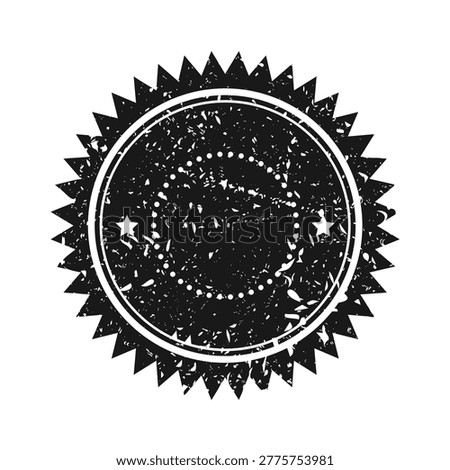 Post stamp, label or badge. Grunge imprint and postmark. Brown vintage circle postcard watermark. Used envelope design element. Vector illustration
