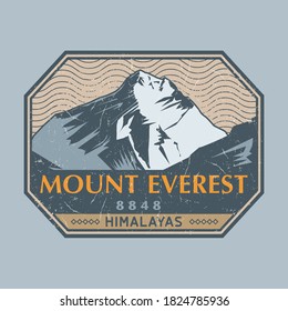 Post stamp - Mount Everest in the Himalayas, vector illustration