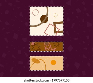 Sello postal. Conjunto de sellos abstractos para la entrega de correspondencia, cartas o postales. Colección a partir de formas geométricas rectangulares aisladas y coloreadas. Ilustración del vector