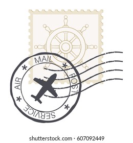Post stamp with steering wheel symbol. Vector illustration isolated on white background