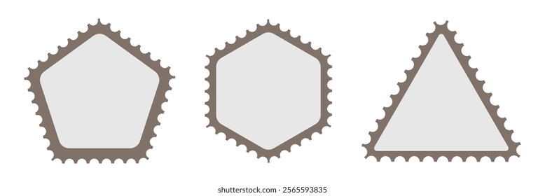 Post stamps. Empty stamps set. Postal shapes border. Blank frames for mail letter. Postage perforated templates.