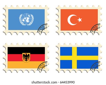 The post stamps and flags of the countries