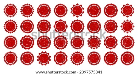 Post stamps, labels and badges. Grunge imprints and postmarks. Brown vintage circle postcard watermarks. Used envelope design elements. Vector illustration