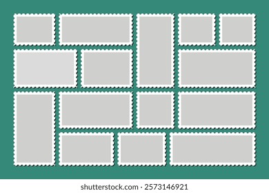 Post stamps set Blank postage frames stamps Vector illustration