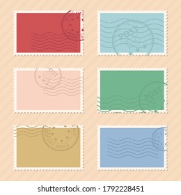 Ilustración de diseño vectorial de sellos postales aislada en el fondo