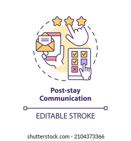 Post stay communication concept icon. Contact customer. Touchless system abstract idea thin line illustration. Isolated outline drawing. Editable stroke. Roboto-Medium, Myriad Pro-Bold fonts used