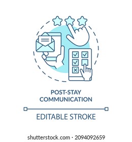 Post stay communication turquoise concept icon. Contact customer. System abstract idea thin line illustration. Isolated outline drawing. Editable stroke. Roboto-Medium, Myriad Pro-Bold fonts used