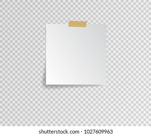 Post sticky note isolated on transparent background. White paper sticky with shadow. Vector illustration.