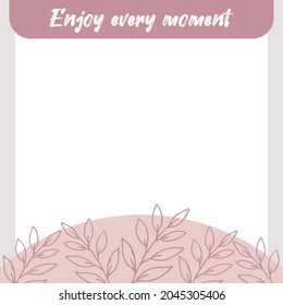 Publicar plantilla en colores azul y rosa, la inscripción "Disfruta cada momento". Adecuado para publicaciones en medios sociales y anuncios en Internet