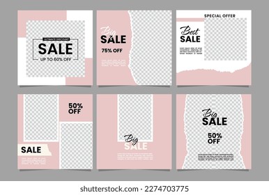 Schreib Vorlage mit Konzept der sozialen Medien, Rabatt, Verkauf auf grauem Hintergrund. Illustration Design für Werbe-Web-Banner und soziale Medien.