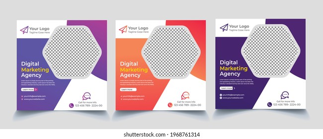 Post Template Digital Business Marketing Social Media Banner and square flyer poster. Editable Promotion corporate Web Banner Stories Ads