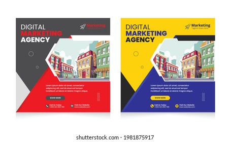 Post Template Digital Business Marketing Social Media Banner and square flyer poster. Editable Promotion corporate Web Banner Stories Ads