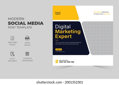 Post Template Digital Business Marketing Social Media Banner and square flyer poster design