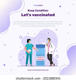 Post Template Illustration Nurses And Doctors, With Vaccine Bottles Can Be Used For Social Media Infographic Posters, News Etc