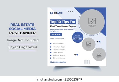 Post Template Real Estate Business Marketing Social Media Banner and square flyer poster. Editable Promotion corporate Web Banner Stories Ads