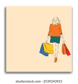 post template for social media about illustration of a girl carrying shopping bags