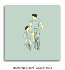 Postvorlage für Social Media zur Illustration von Vater und Sohn mit einem Fahrrad