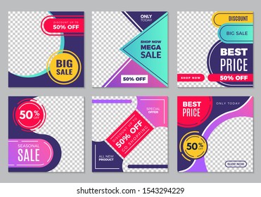 Post template. Social media ads banners with place for text abstract colored shapes vector collection