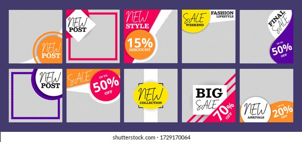 Post templates collection for social networks vector illustration. Modern social media promotional web banners collection. Final sale and discount promo