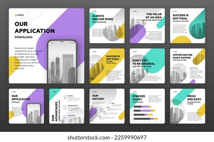  post templates set with cityscape vector illustration on background Square posts layouts for personal blog