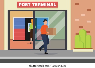 Post terminal shipping, delivery, logistic 2d vector illustration concept for banner, website, illustration, landing page, flyer, etc