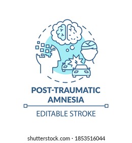 Post traumatic amnesia turquoise concept icon. Head injury. Patient with memory loss. Brain health idea thin line illustration. Vector isolated outline RGB color drawing. Editable stroke