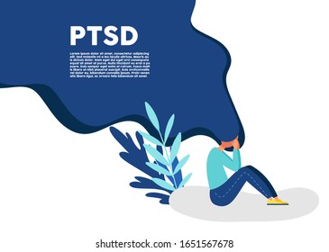 Post traumatic stress disorder. Depressed woman crying. 
Vector illustration.