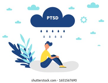 Post traumatic stress disorder. Depressed man crying. 
Vector illustration.