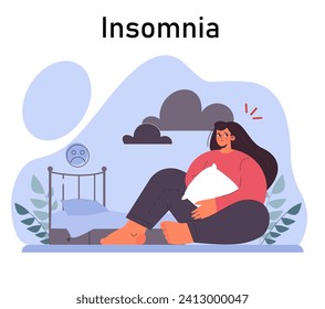 Post traumatic stress disorder. Female character suffering from mental disorder, dealing with despair, fear and pain. Anxiety and depression disease. Flat vector illustration