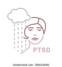 Post Traumatic Stress Disorder Sign. PTSD Icon. Medical Pictogram In Outline Style. Editable Vector Illustration Isolated On A White Background.