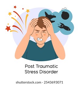 Post traumatic stress disorder vector isolated. Metaphor of a mental illness. Problems with health, emotional trauma. Stress and anxiety.