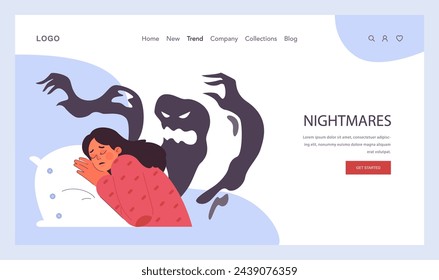 Post traumatic stress disorder web banner or landing page. Woman suffering from mental disorder, dealing with despair, fear and pain. Anxiety and depression disease. Flat vector illustration