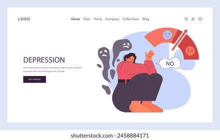 Post traumatic stress disorder web banner or landing page. Woman suffering from mental disorder, dealing with despair, fear and pain. Anxiety and depression disease. Flat vector illustration