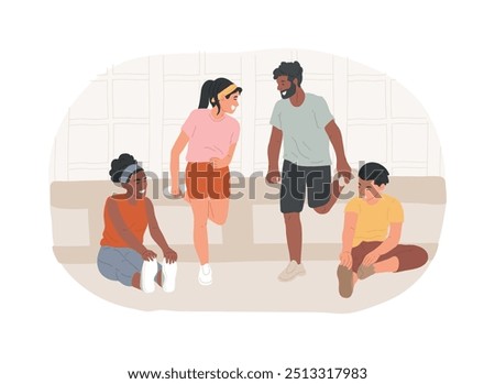 Post workout stretch isolated cartoon vector illustrations. Friends stretching after the training, group fitness workout, sport addiction, healthy and active lifestyle vector cartoon.