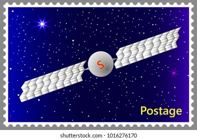 Postage block stamps Automatic space explorer with a frame simple perforation. Vector illustration. Can be used for poster, banner, cover, postcard, design, labels, stickers.