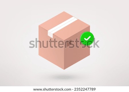 Postage box with green checkmark. 3d vector icon
