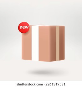 Postage box with a new message label. 3d vector icon isolated on white background