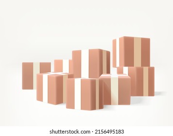 Postage cardboard boxes on white background. 3d vector illustration